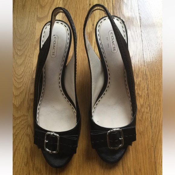 Coach MIRANDA Womens Shoes Slingback Heels US 9B Black Leather Slip-On buckle. - Picture 1 of 6